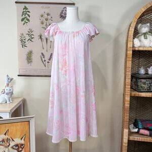 Vtg Pink Floral Nightgown Romantic Fairy Garden Party Coquette Dollette Femme S